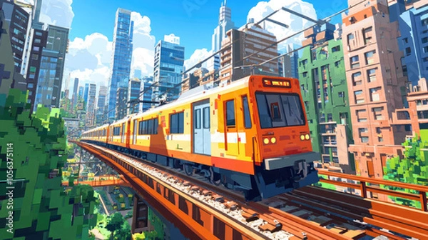 Fototapeta Trains in the city run on the tracks