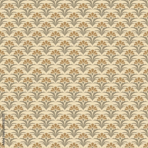 Fototapeta Seamless Vintage Floral Pattern with Elegant  green and  yellow Motifs in Classic Style