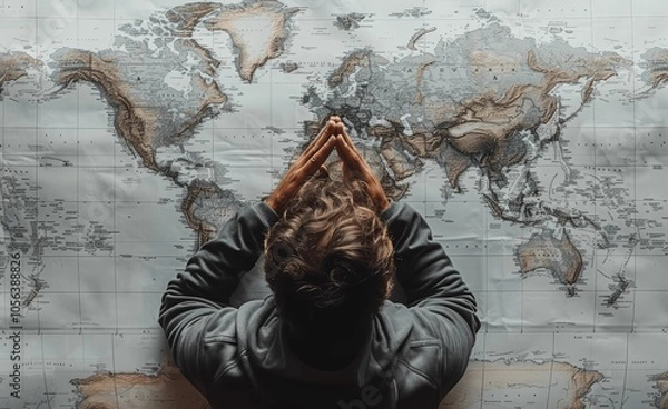 Fototapeta Praying Hands Over Map for Christian Global Mission and Evangelization
