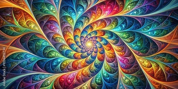 Fototapeta A vibrant abstract spiral of interwoven colorful patterns, reminiscent of a blooming flower or a celestial vortex, captivating the eye with its intricate details and dazzling hues.