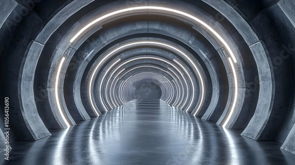 Fototapeta Abstract 3D Tunnel with Circular Lights
