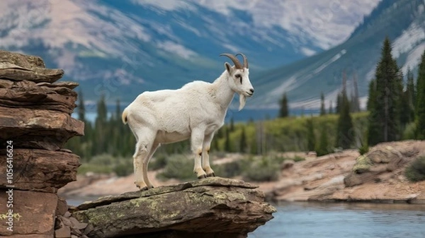 Fototapeta mountain goat on the mountain