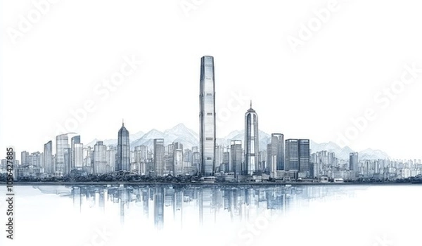 Fototapeta country skyline with reflection