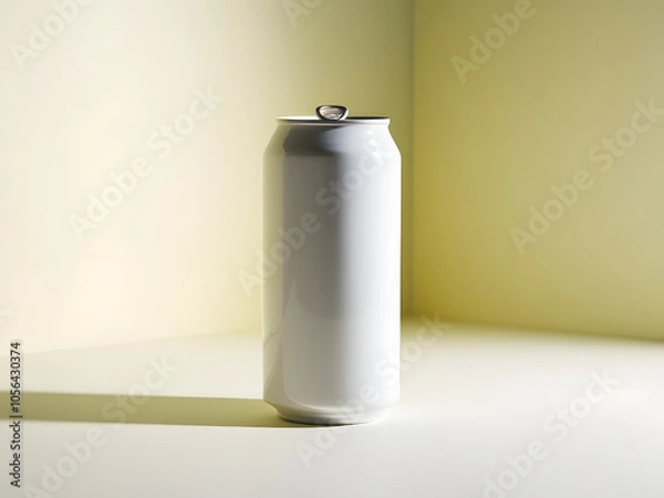 Obraz white color aluminum soda can isolated in grey background empty mockup for advertising	