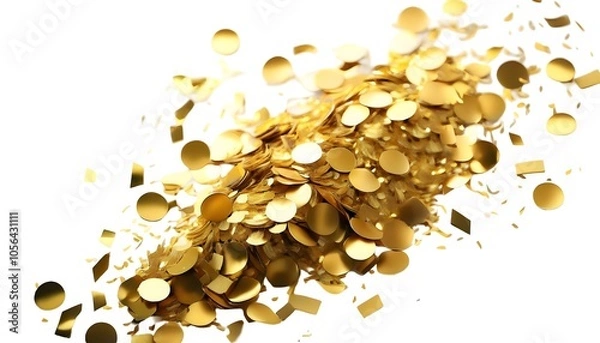 Fototapeta Gold confetti sparkling explosion in vibrant mood for celebration and party concepts.background, decoration ornaments design background, wallpaper