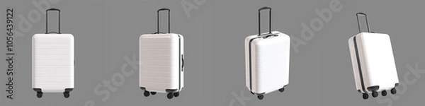 Fototapeta Set of White Flight Suit Case Minimalist 3D Illustration Isolated