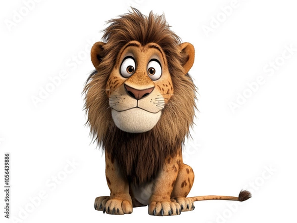 Fototapeta Majestic lion with flowing mane, a portrait of the king of the jungle in classic children's book illustration style