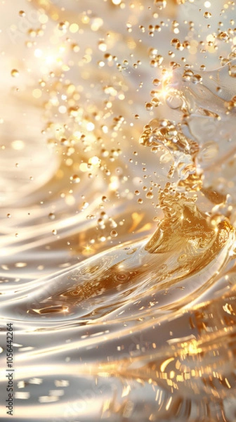 Obraz Realistic Sparkling Water Surface in Gold and White – Crystal Clarity and Soft, Gilded Light with Shimmering Elegance