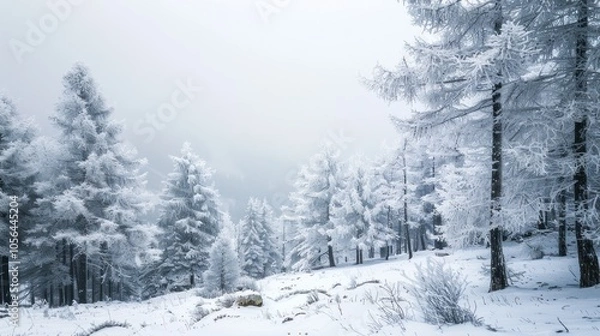 Obraz snow covered trees misty landscape