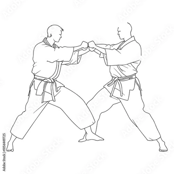 Fototapeta Outline of Two Martial Artists Sparring in Action Pose