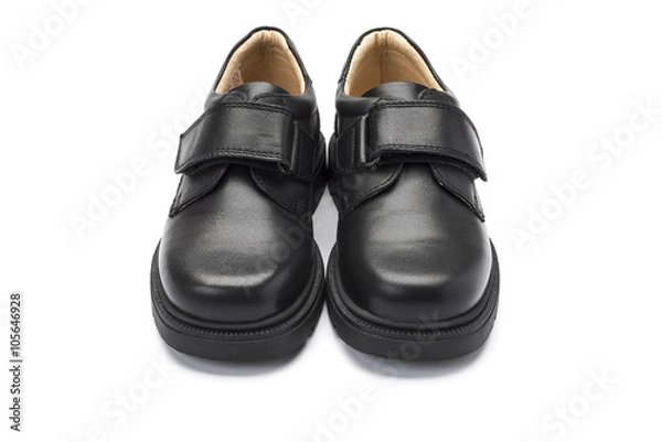 Obraz Boys black school shoe on a white background