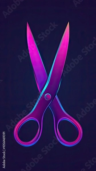 Fototapeta Vibrant scissors with a modern gradient design on dark background