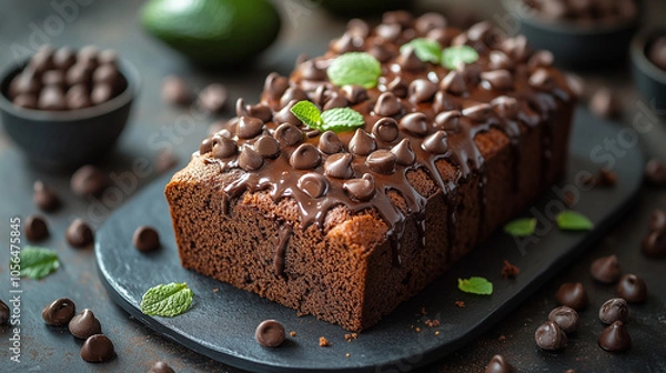 Fototapeta Chocolate Chip Bread with Fresh Mint Leaves