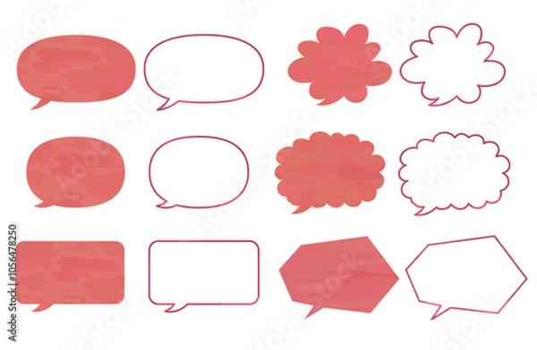 Fototapeta 水彩手描き風吹き出しベクターイラストセット（ピンク・春・かわいい・桜色）