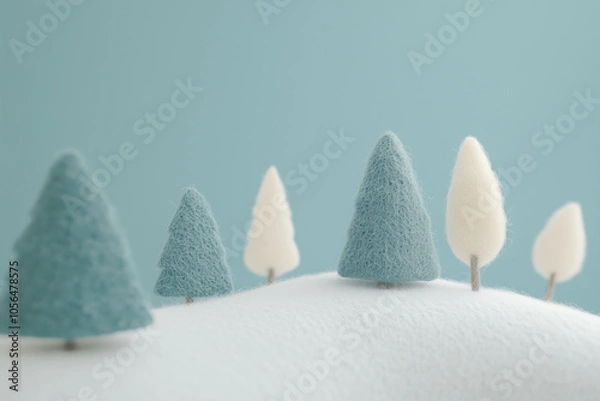 Obraz Paisagem natalina em miniatura com Papai Noel, renas e pinheiros cobertos de neve, estilo lúdico e colorido, criado por IA generativa.