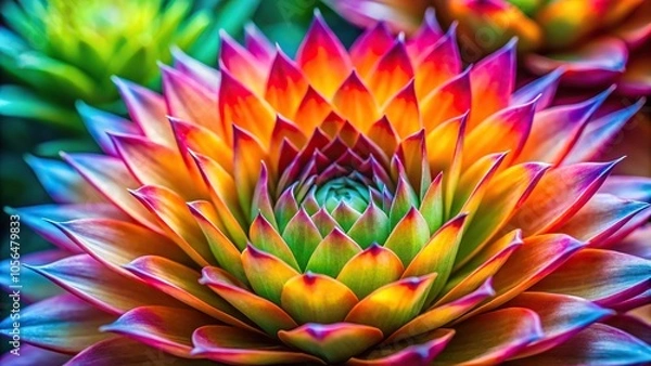 Fototapeta Close-up shot of a dragon flower's unique petal structure and vibrant colors against a soft focus background, flower details, exotic flower, petals, stamen, anthers