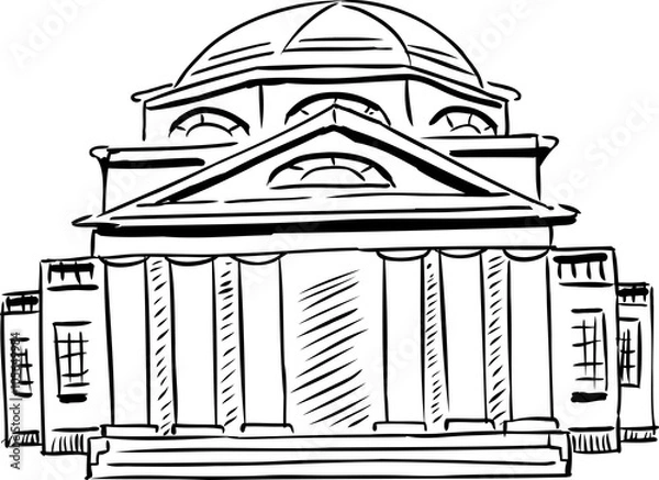 Fototapeta Outlined neoclassical building with obscured doorway
