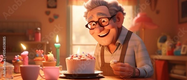Obraz Joyful Grandfather Celebrating with Birthday Cake