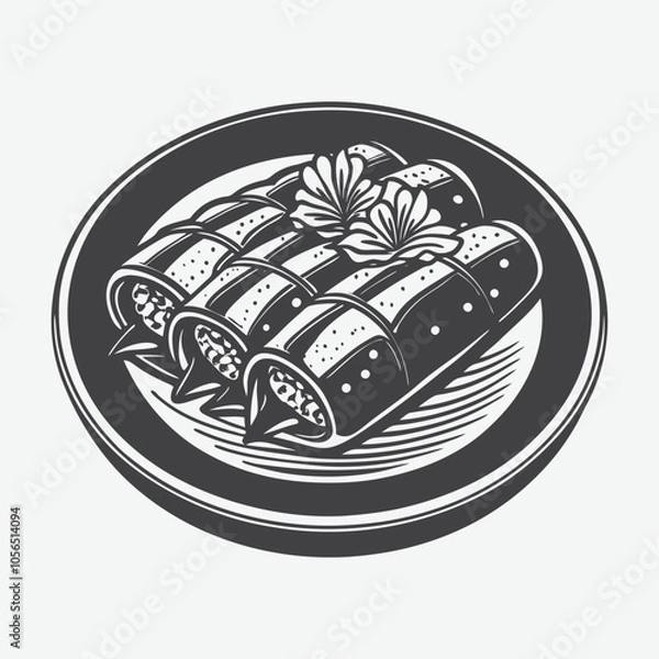 Fototapeta Enchiladas Silhouette Vector Illustration Isolated on White Background for Mexican Food Design Projects