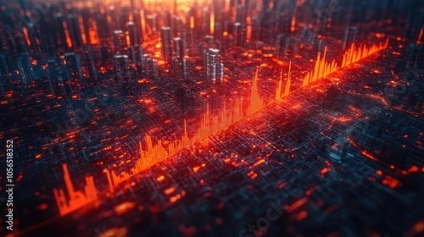 Obraz Abstract visualization of data in a futuristic cityscape.