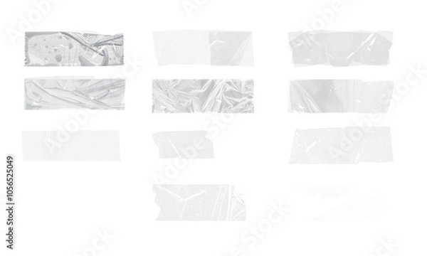Fototapeta set of Transparent Tape duct tape crumpled stripes. Realistic sticky paper strips. Isolated plaster masking pieces with torn edges, ripped wrinkled bands for package wrap	
