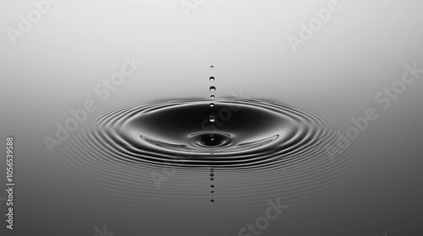 Fototapeta Water drop impact, creating concentric ripples on water surface, abstract background