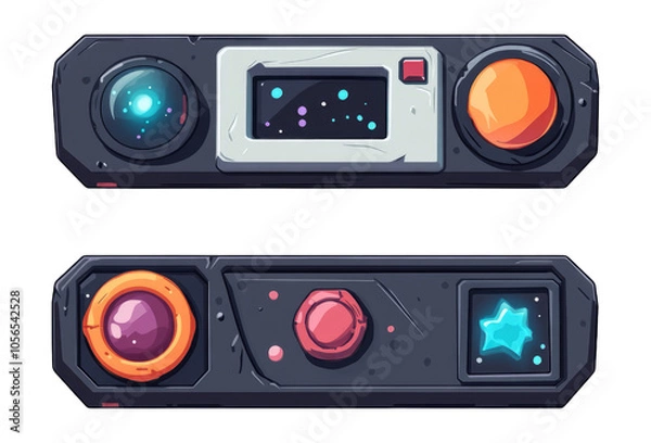 Fototapeta Retro Control Panel with Buttons and Screen Elements