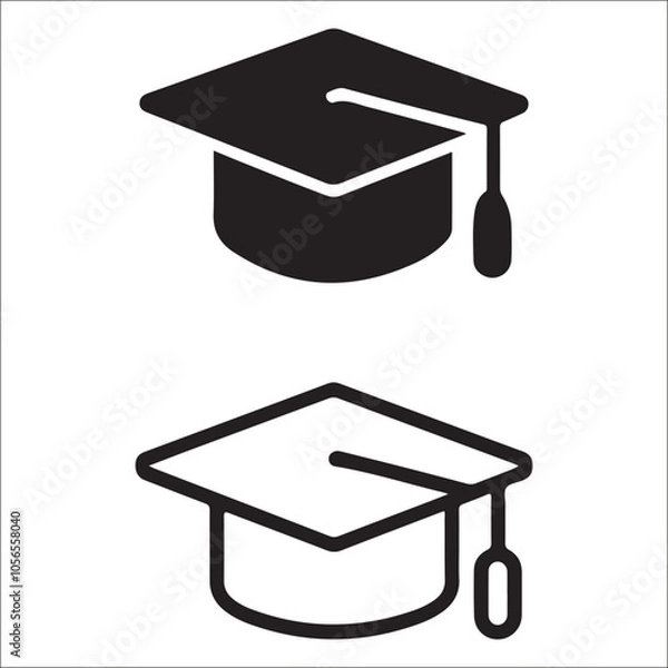 Fototapeta Graduation cap icon. line and glyph version, student hat outline and filled vector sign. Academic cap linear and full pictogram. Education symbol, logo illustration. Different style icons