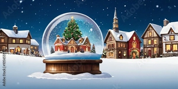 Fototapeta Magical Snow Globe Christmas Village
