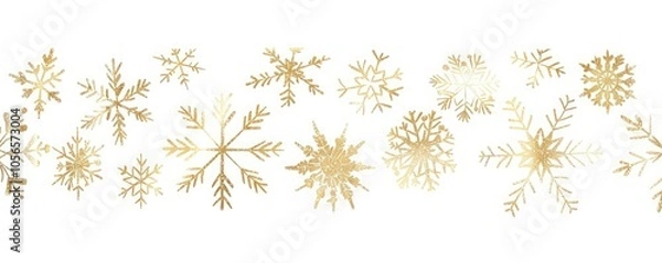 Fototapeta A simple vector line drawing of gold snowflakes on a white background