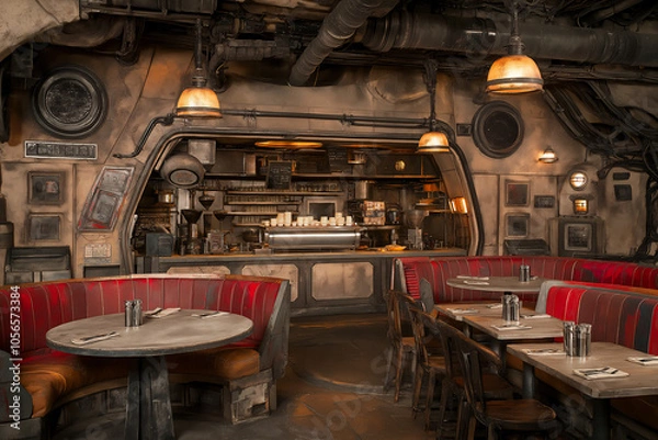 Obraz Rustic Diner with Red Booths