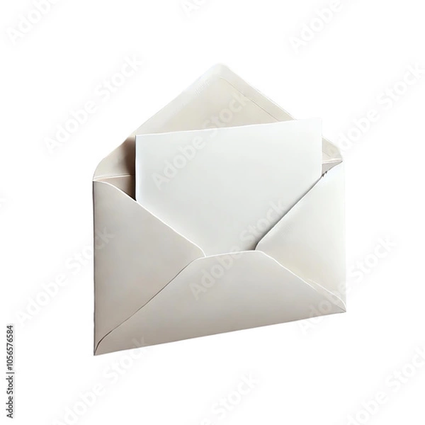 Obraz Open envelope with a blank sheet of paper, isolated on a white background, conveying communication and simplicity.