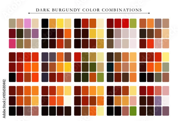 Fototapeta Dark burgundy color palette. Trend color palette guide template. Fit for fashion designers, business, and paints colors company. Match combinations. Vector graphics. Eps 10.