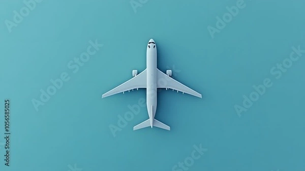 Obraz Flat lay design of travel concept with plane on blue background with copy space. 