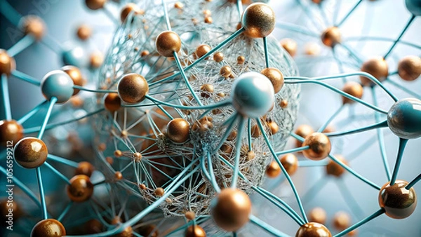 Fototapeta Soft Abstract Digital Art Machine Learning Network Interconnected Nodes Flowing Patterns Network Intelligence AI Driven Learning Ample Copy Space Text Branding Photo Stock Concept