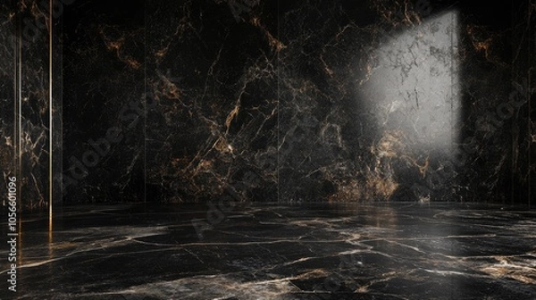 Fototapeta Black marble background featuring Portoro marble wallpaper and countertops along with black marble flooring and wall tiles showcasing a travertino marble texture