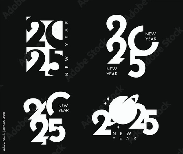 Fototapeta Happy new year 2025 template design, Set of happy new year greeting text designs christmas banner poster festive greeting card or.