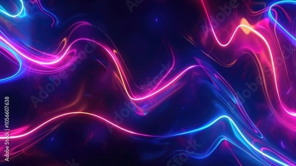 Fototapeta Neon glow with colorful light overlay on abstract dark background.
