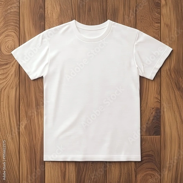 Obraz Plain white t-shirt on wooden floor, minimalistic design.