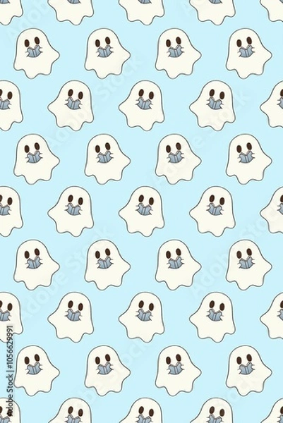 Fototapeta seamless pattern background with Halloween ghosts and books