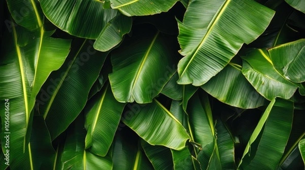 Fototapeta Close up of banana leaves showcasing a natural green backdrop typical of tropical forests