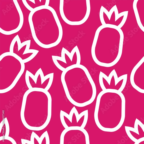 Obraz Seamless marsala red and white pineapples outline pattern vector