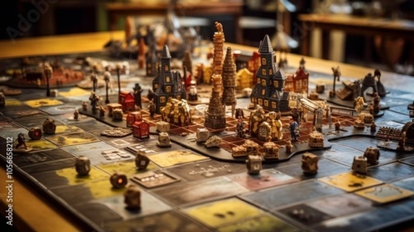 Fototapeta Board Game with Miniature Cityscape