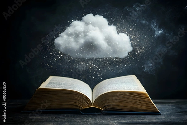Fototapeta A book and a cloud storage icon, a concept of modern cloud storage technology