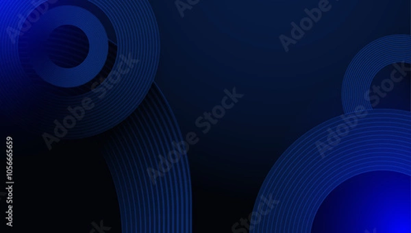 Obraz Abstract Blue Geometric Lines on Dark Background Design. Abstract background dynamic blue geometric lines forming circular and square patterns. Perfect for technology, innovation, and digital project