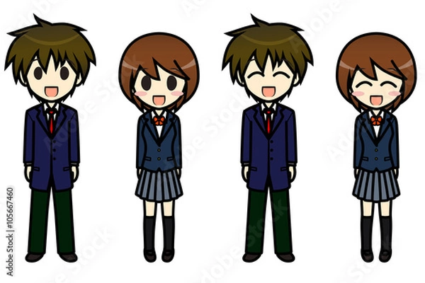 Obraz シンプルキャラクター　会話・表情イラスト集　高校生　男女　直立ポーズ