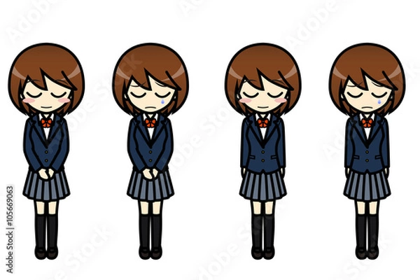 Obraz シンプルキャラクター　会話・表情イラスト集　高校生　女子　謝罪