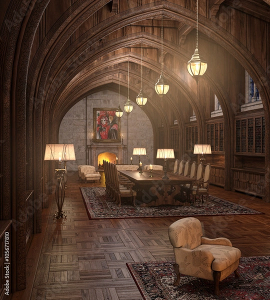Obraz Antique library interior 3d render. No AI used