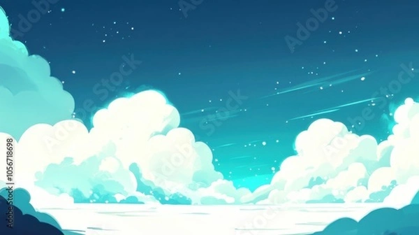 Fototapeta Minimalistic White Clouds in Bright Blue Sky