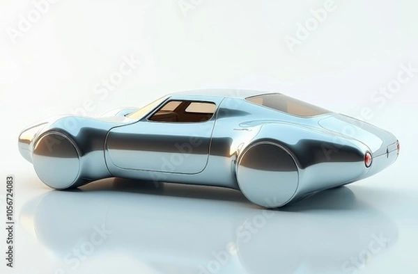 Fototapeta Streamlined silver concept car with rounded design on white backdrop